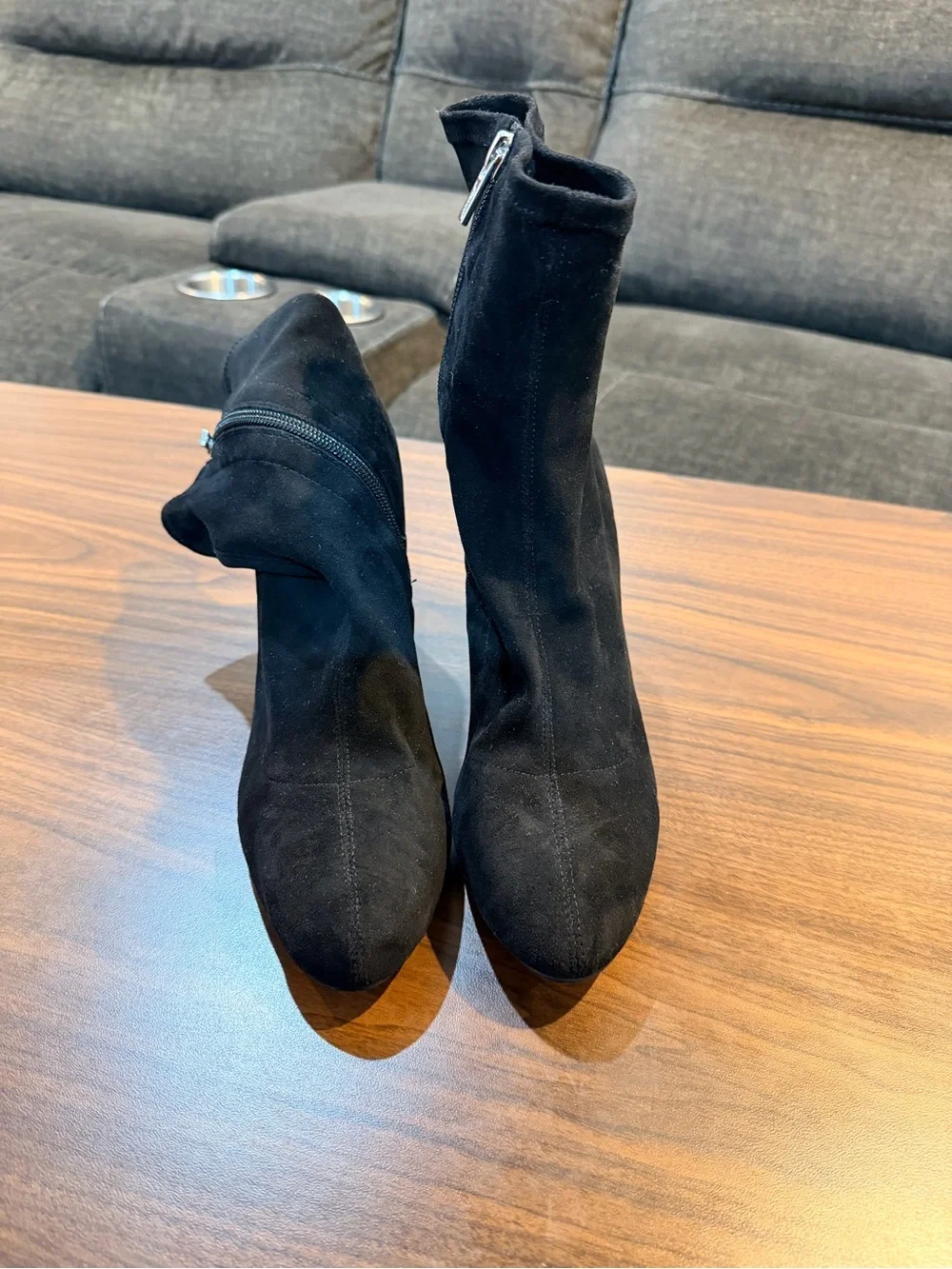 NWOT Badgley Mischka Black Suede Ankle Boots with Silver Glitter Block Heel